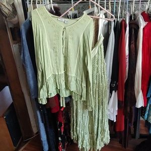 Light green crochet skirt and blouse